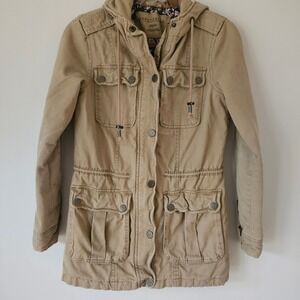 AEROPOSTALE Khaki Utility Jacket Hooded Parka XS/TP Floral Lined